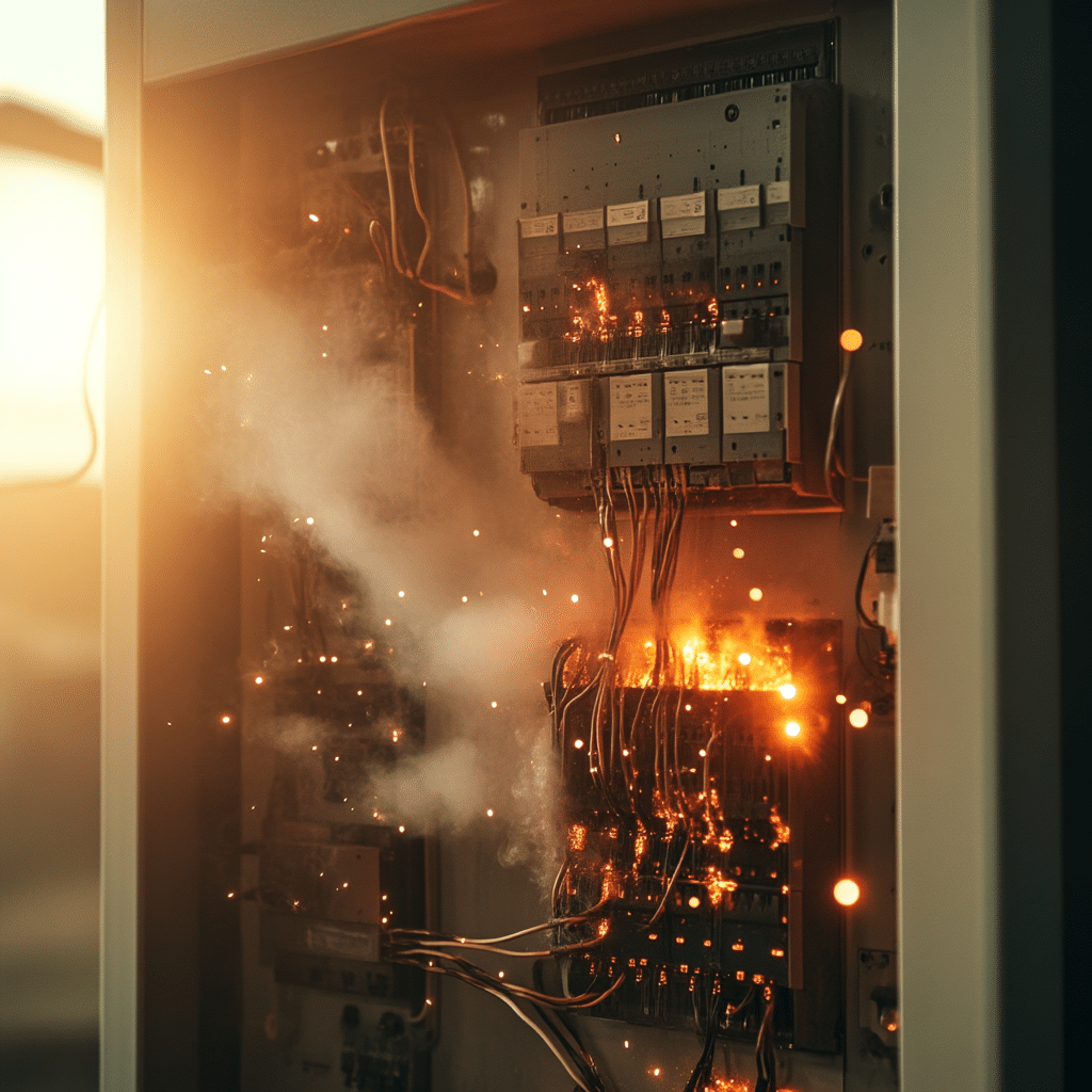 départ de feu sur un tableau électrique, urgence visible