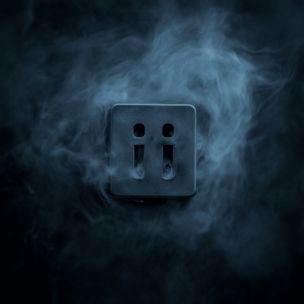 prise murale noire avec fumée, court-circuit électrique