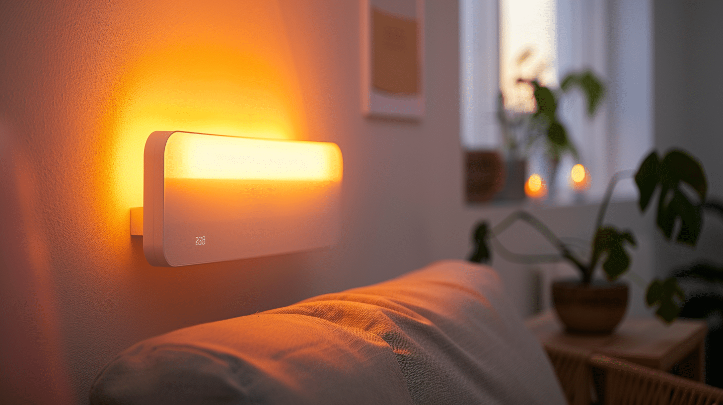 lampe connectée installée à côté d’un canapé